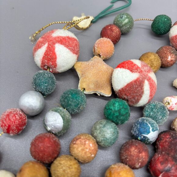 Vintage Blow Mold Sugared Christmas Candy Garland Mid Century Peppermint Stars - Picture 5 of 8